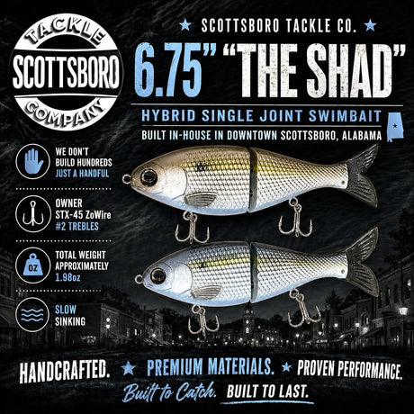Scottsboro Tackle Co. "The Shad" Hybrid Single Joint Swimbait 6.75"