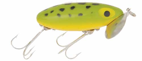 Arbogast 3 in. Jitterbug, Frog & Yellow Belly